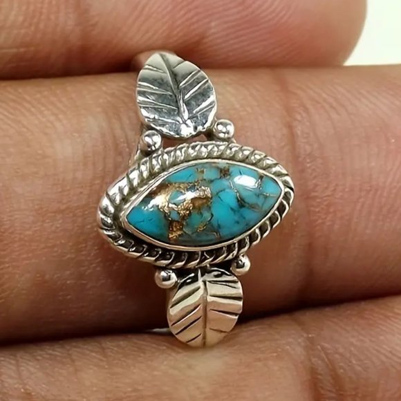 Genuine Turquoise Ring SS 925 - Picture 2 of 2